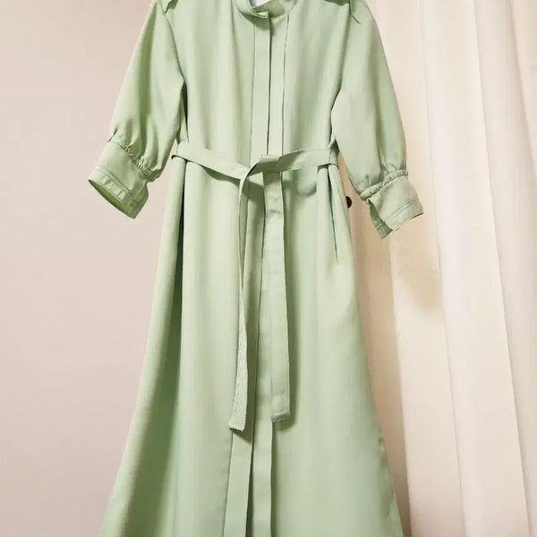 [BUNJANG] KUHO Belted Hidden Button Shirt Long Dress Mint / [정품/드라이완료] 구호 KUHO 벨티드 히든버튼 셔츠 롱 원피스 민트
