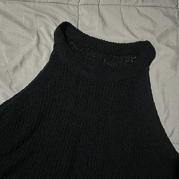 [BUNJANG] Black Halter Neck Knit Sleeveless Top / 블랙 홀터넥 니트 나시