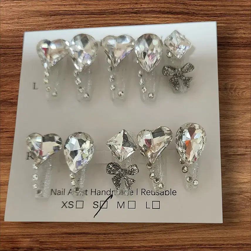 [BUNJANG] Crystal Stone Full Nail Tips Set with French Guide Stickers (XS-S) / 크리스탈 스톤 풀 네일팁 세트+프렌치가이드 스티커(XS-S)