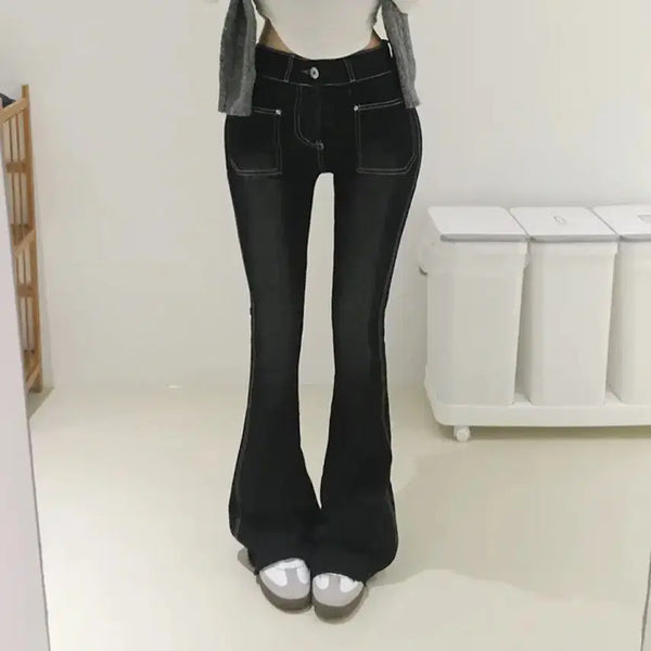 [BUNJANG] Black Denim Bootcut Pants with Hip Padding / 앞포켓 골반뽕 부츠컷 흑청팬츠