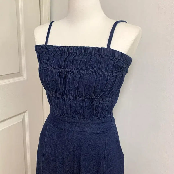 [BUNJANG] Ruched Dark Wash Denim Jumpsuit / 셔링 진청 점프수트