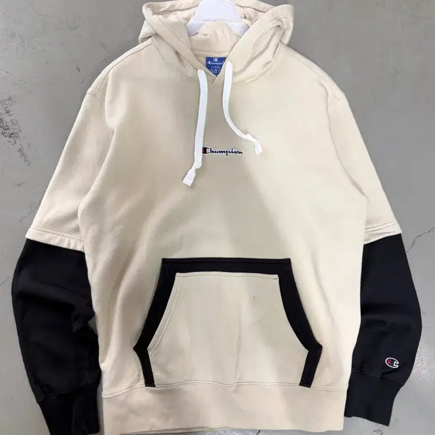 [BUNJANG] Champion Logo Layered Hoodie L / 만원샵 챔피온 로고 레이어드 후드티 L