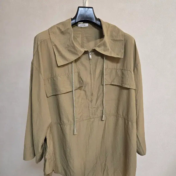 [BUNJANG] System Beige Half-Zip Shirt / 시스템 베이지색 반집업 셔츠