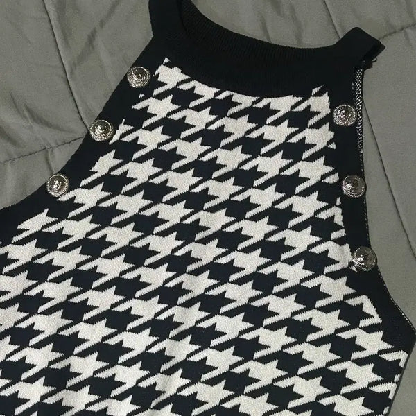 [BUNJANG] Houndstooth Pattern Sleeveless Knit / 하운드투스 패턴 민소매 니트
