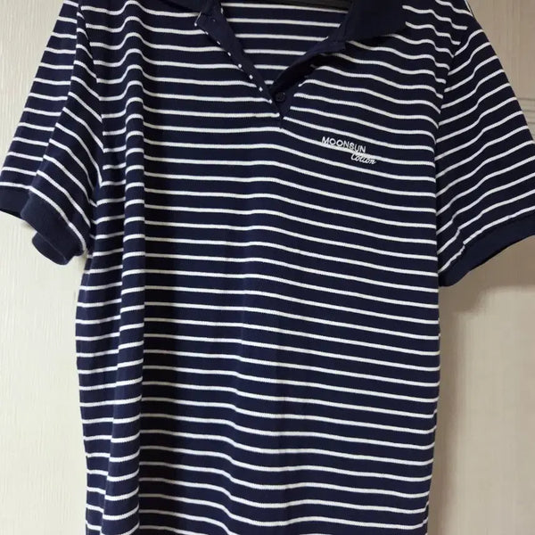 [BUNJANG] Women's M Striped Short Sleeve Polo Shirt - Navy / [women M]문선 스트라이프 pk 반팔 네이비