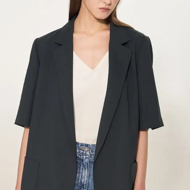 [BUNJANG] Time Open Sleeve Half Jacket Cool Grey / 타임 오픈 슬리브 하프 자켓