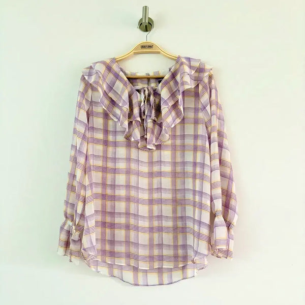 [BUNJANG] NICE CLAUP Check Frill Blouse / 나이스클랍 체크 프릴 블라우스