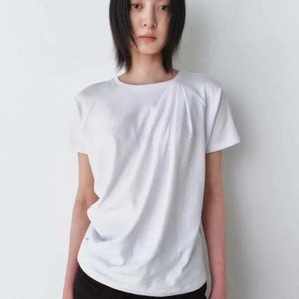[BUNJANG] Linen Cotton Drape T-Shirt White S / 새상품) 린넨 코튼 드레이핑 티셔츠 WHITE S