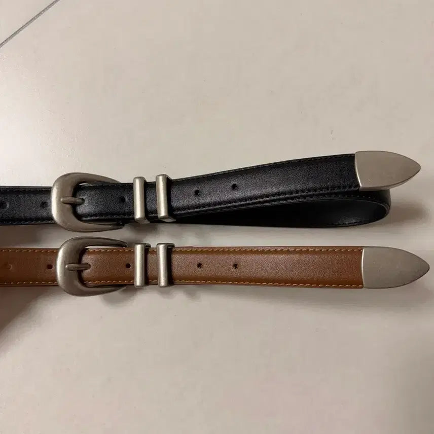 [BUNJANG] Unisex Leather Belt (Brown, Black) - Adjustable Waist Sizes 26-33 inches / 여자벨트 새상품 브라운 블랙 26부터33인치까지