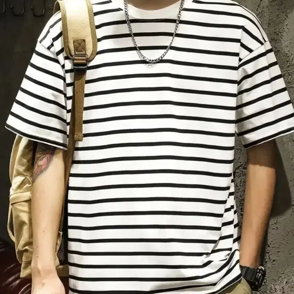 [BUNJANG] Striped Basic Short Sleeve T-Shirt / 새옷)스트라이프 기본 반팔티. 재질좋음