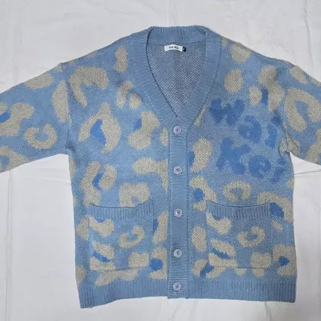 [BUNJANG] Y.K Mohair Leopard Cardigan Sky Blue / 남여공용 와이케이 모헤어 레오파드 가디건 스카이블루