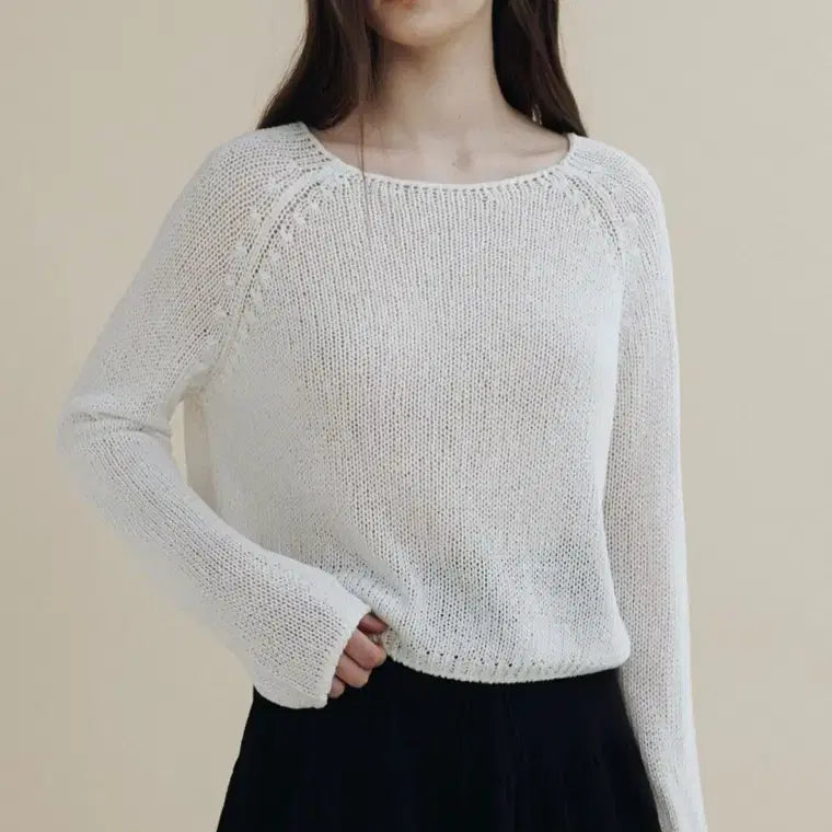 [BUNJANG] Mango Many Please NEP Linen Crop Knit Pure Ivory / 망고매니플리즈 네프 린넨 크롭 니트 퓨어아이보리