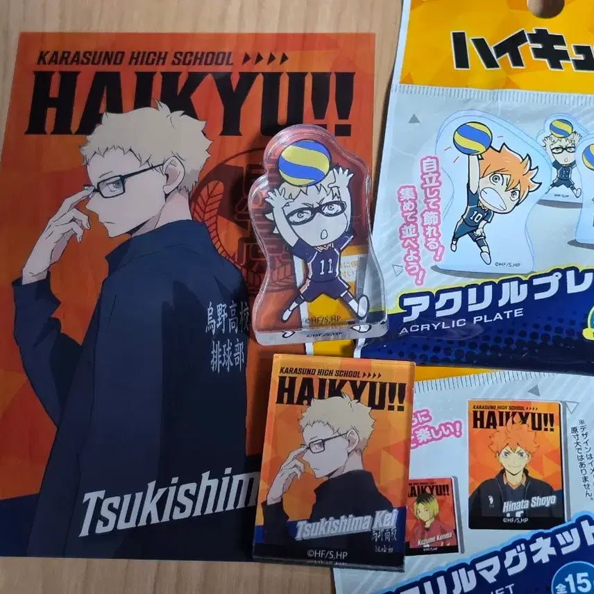 [BUNJANG] Haikyuu!! Tsukishima Clear Card, Acrylic Plate, Magnet, Web Lottery Acrylic Stand Bundle Set / 하이큐 다이소 굿즈 츠키시마 일괄
