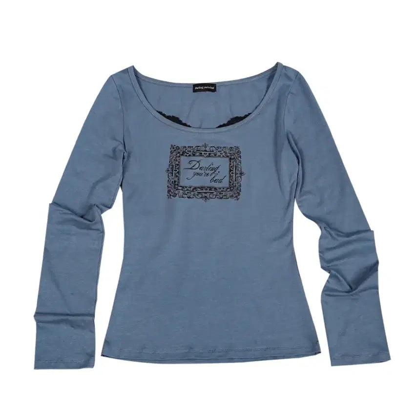 [BUNJANG] Darling Your Badd Lace Frame T-Shirt - Blue / 달링유어배드 LACE FRAME T-SHIRT #BLUE