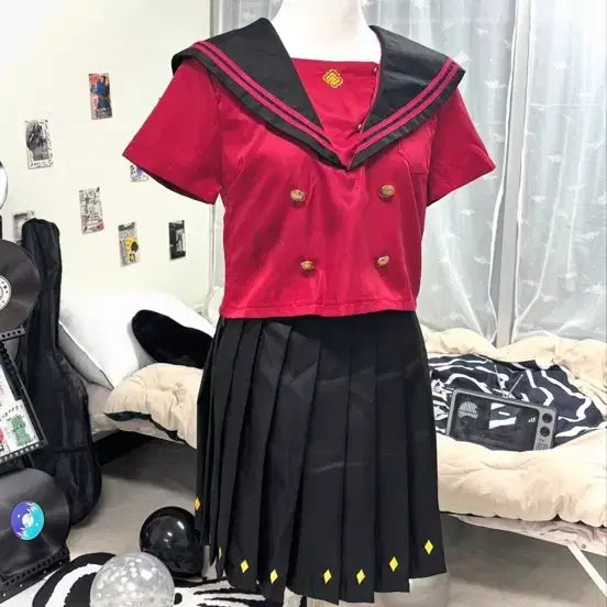 [BUNJANG] Red Sailor Uniform Set with Skirt / 세일러복 세트 붉은색 치마 빨강세일러복