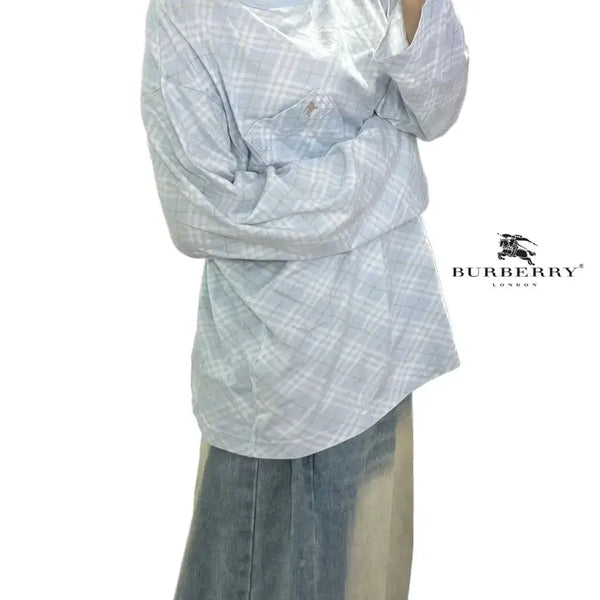 [BUNJANG] Burberry Genuine Sky Blue Check Long Sleeve T-Shirt / 버버리 정품 연하늘 체크 긴팔티셔츠 대장매물