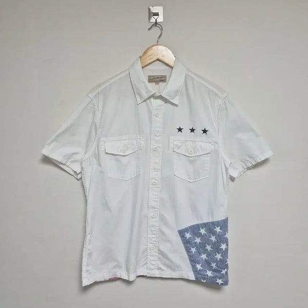 [BUNJANG] Avirex USA Flag Two Pocket White Short Sleeve Shirt L / 아비렉스Avirex 성조기 투포켓 화이트 반팔 셔츠 L - S456
