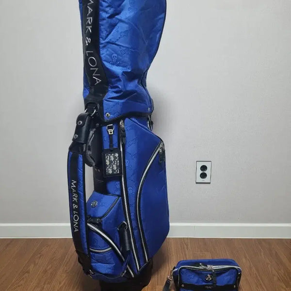[BUNJANG] Mark & Lona Quilted Pattern Ruler Blue Golf Stand Bag & Pouch Set / 마크앤로나 퀼트패턴 룰러 블루 골프백 및 파우치백