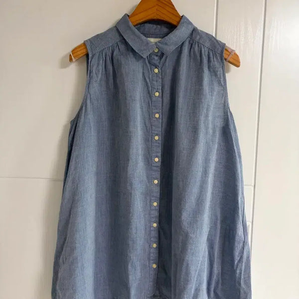 [BUNJANG] Vintage Sleeveless Blouse / (일본 수입 빈티지)나시 셔츠 민소매 블라우스 블루 면100