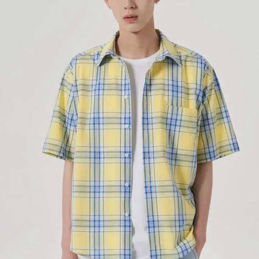[BUNJANG] 8seconds Men's Color Check Short Sleeve Shirt Yellow / [남성M]에잇세컨즈 컬러 반팔 체크 셔츠 옐로우