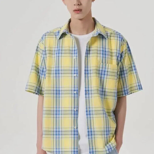 [BUNJANG] 8seconds Men's Color Check Short Sleeve Shirt Yellow / [남성M]에잇세컨즈 컬러 반팔 체크 셔츠 옐로우