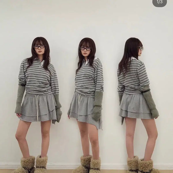 [BUNJANG] LCDC TM Frill Mini Skirt Layered Grey / lcdctm 엘씨디씨티엠 프릴 미니 스커트 레이어드 그레이