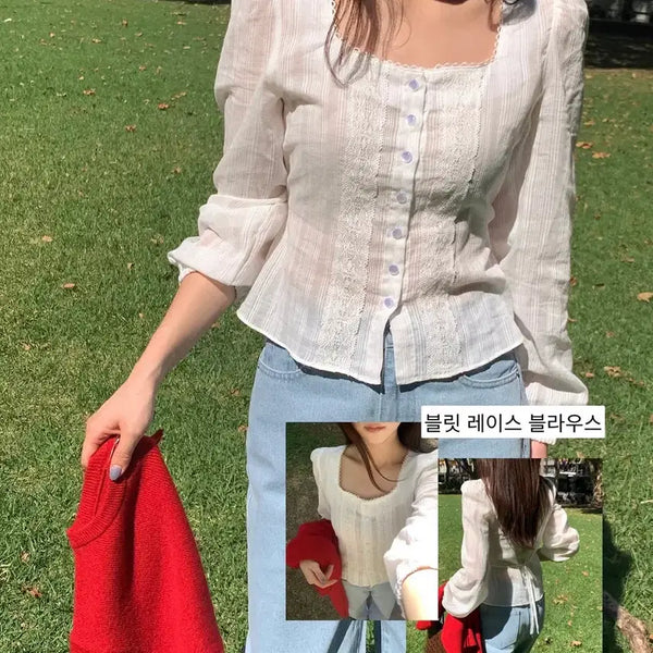 [BUNJANG] Real Coco Bullet Lace Long Sleeve Blouse / 리얼코코 블릿 레이스 블라우스 긴팔버전