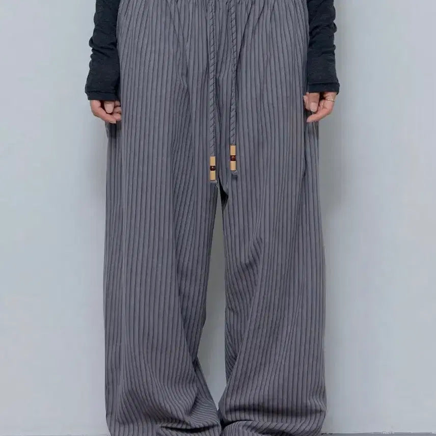 [BUNJANG] Fancy Club Cozy Stripe Wide Pants (Gray) / 팬시클럽 코지 스트라이프 와이드 팬츠 (GRAY)