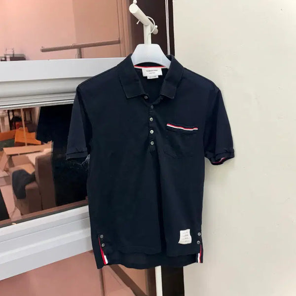 [BUNJANG] Thom Browne Left Tab Label Stripe Pocket Pique Shirt / [4 size] *정품* 톰브라운 레프트 탭 라벨 스트라이프 포켓 티셔