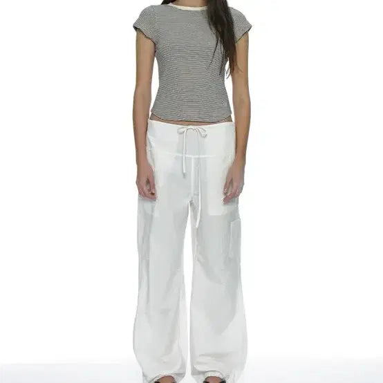 [BUNJANG] Partimento Round Drawstring Pants White, Light Gray / 파르티멘토 라운딩 드로우스트링 팬츠 화이트,라이트그레이