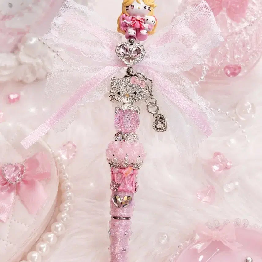 [BUNJANG] Handmade Kitty Figurine & Gemstone Decorated Ballpoint Pen / 수제키티피규어 수제볼펜볼꾸