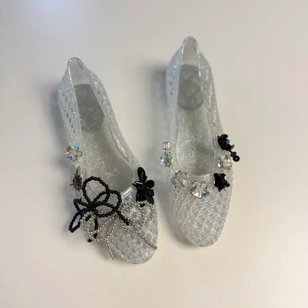 [BUNJANG] Jelly Shoes with Silver and Black Parts / 실버+블랙 파츠로 조합된 젤리슈즈