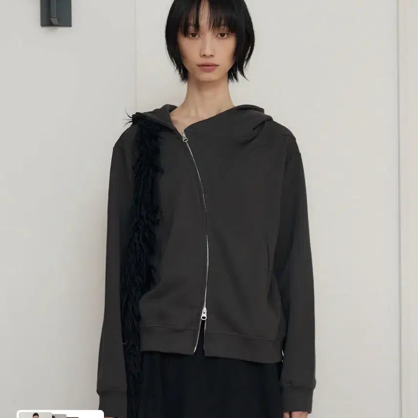 [BUNJANG] SIS A Asymmetric Line Cotton Hooded Zip-Up Charcoal / 시스에이 SIS A 언발란스 라인 코튼 후드 집업 차콜 세상품