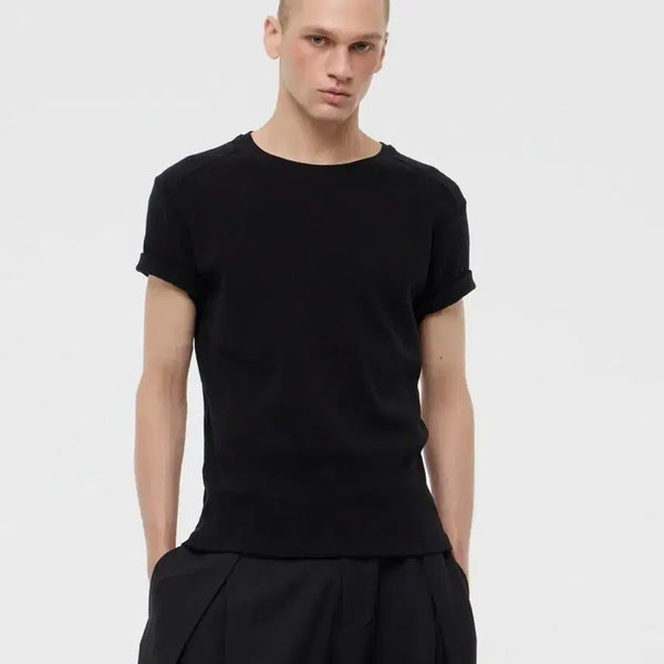 [BUNJANG] Lehav Wide Ribbed Round Half Short Sleeve T-Shirt / 르아브 와이드 골지 라운드 하프 반팔