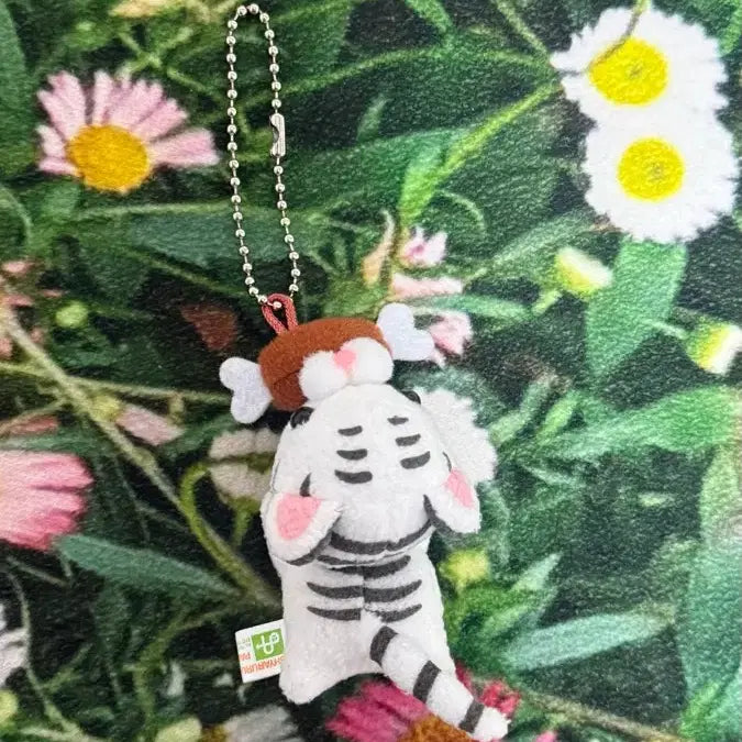 [BUNJANG] Pakkun Club White Tiger Plush Keychain / 팟쿤 클럽 화이트 타이거 빈티지 인형 키링