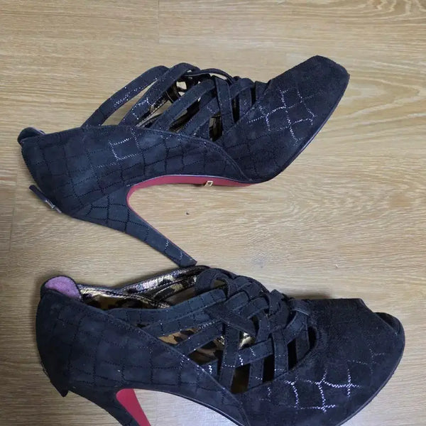[BUNJANG] The Shoe Black Quilting Strap Open-Toe High Heel Shoes / 더슈 킬힐 오픈토 슈즈