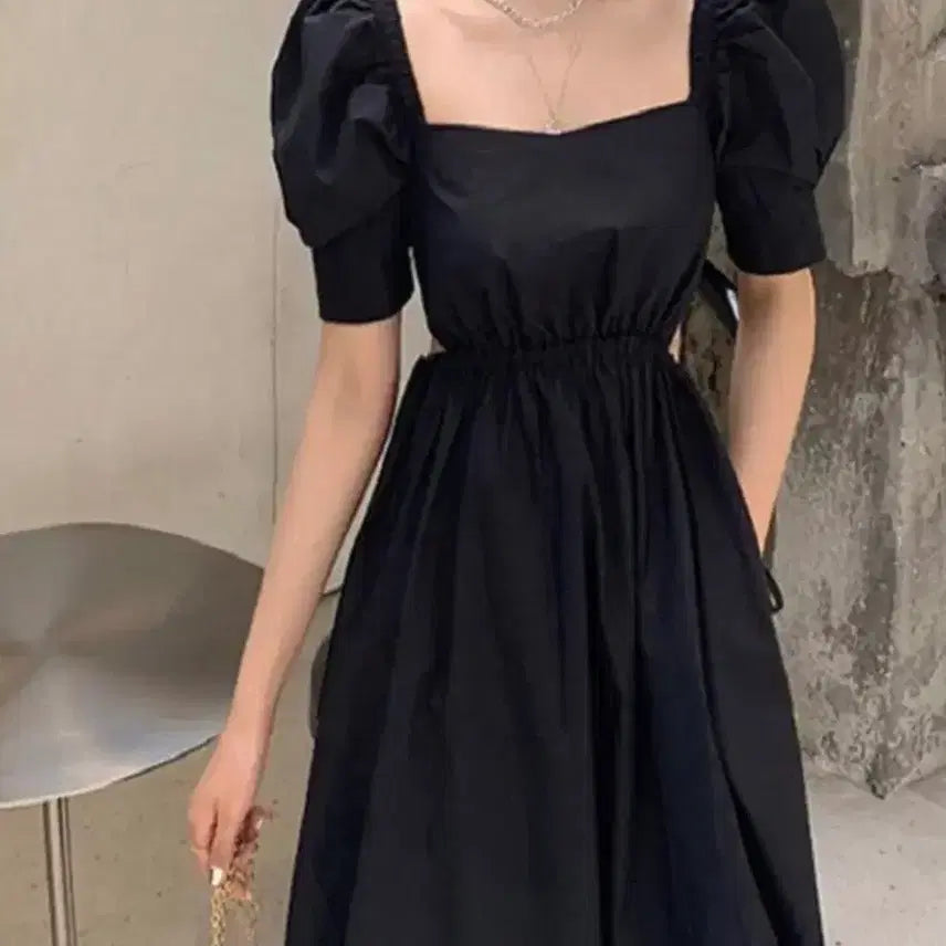 [BUNJANG] Zara Puff Sleeve Square Neck Long Dress / 자라 퍼프소매 스퀘어넥 롱 원피스 L