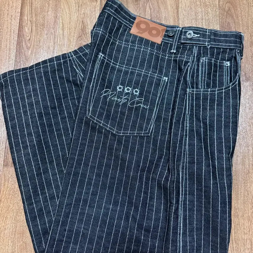 [BUNJANG] 9090 Black Stripe Denim Pants (Size L) / 9090 블랙 스트라이프 데님 L