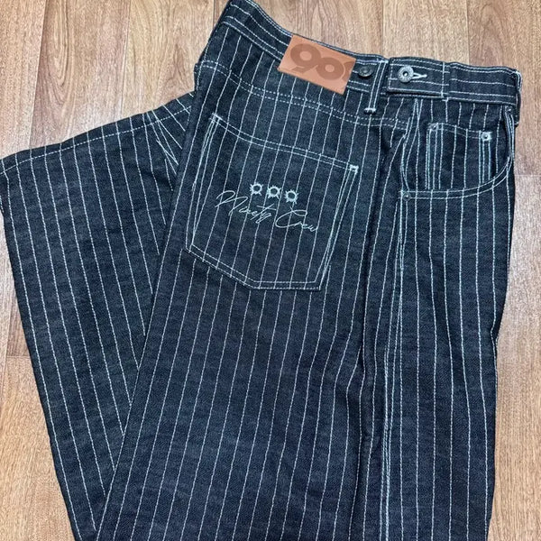 [BUNJANG] 9090 Black Stripe Denim Pants (Size L) / 9090 블랙 스트라이프 데님 L