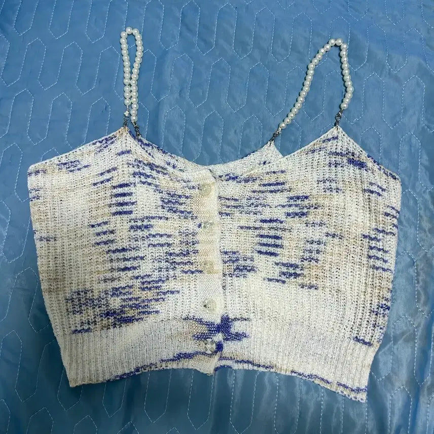 [BUNJANG] Beaded String Bustier - White Navy / 구슬 비즈 끈 뷔스티에 흰색 화이트 남색