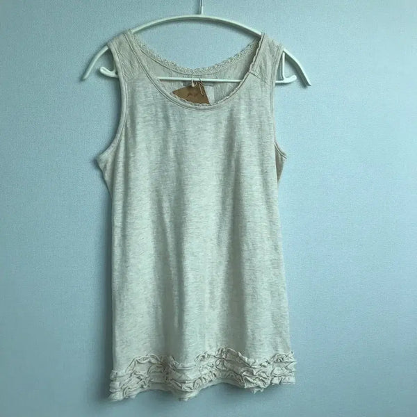 [BUNJANG] Beige Lace Sleeveless Top / 베이지 레이스 민소매 슬리브리스 나시 모리걸 새상품