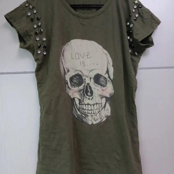 [BUNJANG] Y2K Skull Print Khaki T-Shirt / Y2K해골프린팅 카키티셔츠
