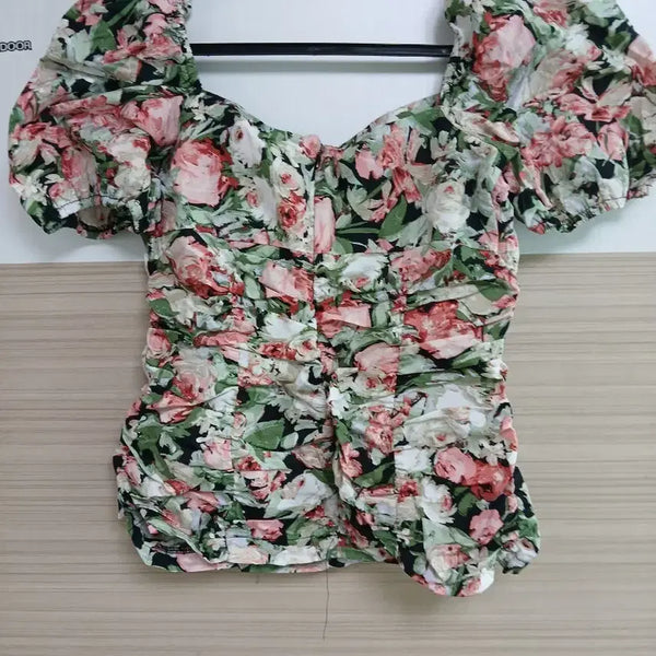 [BUNJANG] Ruffle Floral Puff Sleeve Blouse / 러플 꽃무늬 퍼프 소매 블라우스