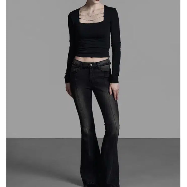 [BUNJANG] Mnem Incision Low Bootcut Denim Black / 므넴 mnem incision low bootcut denim black