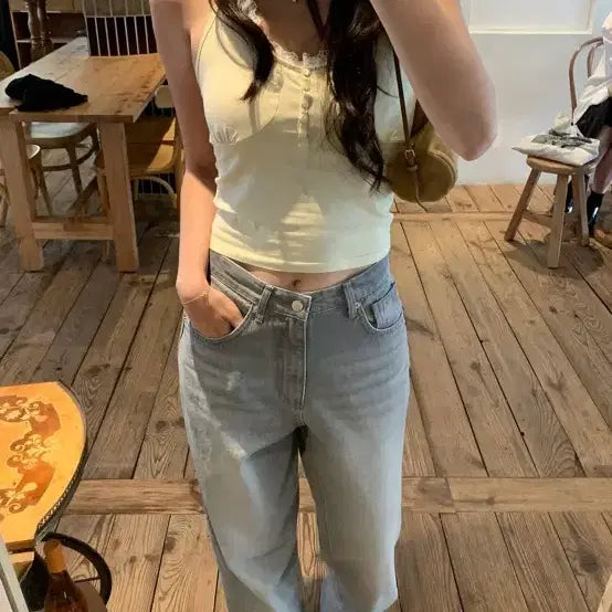 [BUNJANG] Shpshye Lace Halter Top Yellow / 샵시예 레이스 홀터 옐로우