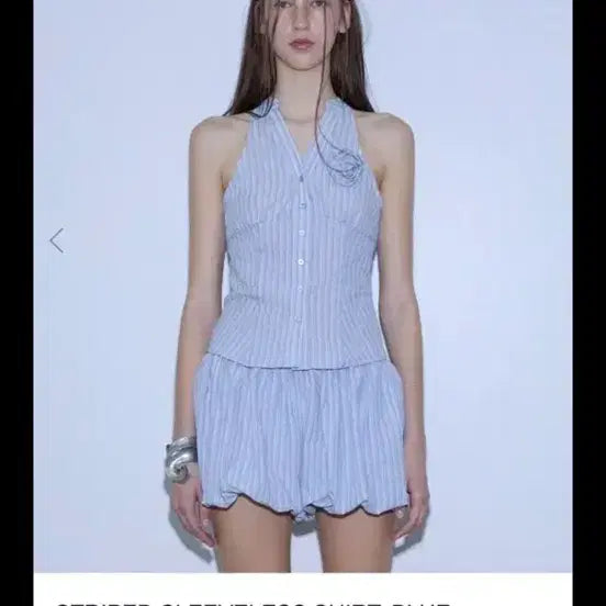 [BUNJANG] The Porta Stripe Sleeveless Shirt Blue / 더포르타 스트라이프 민소매 셔츠 블루