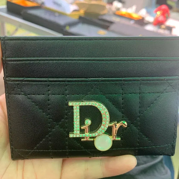 [BUNJANG] Dior Black Cannage Card Holder with Gold Logo and Jewel Embellishment / 디오르 카드지갑