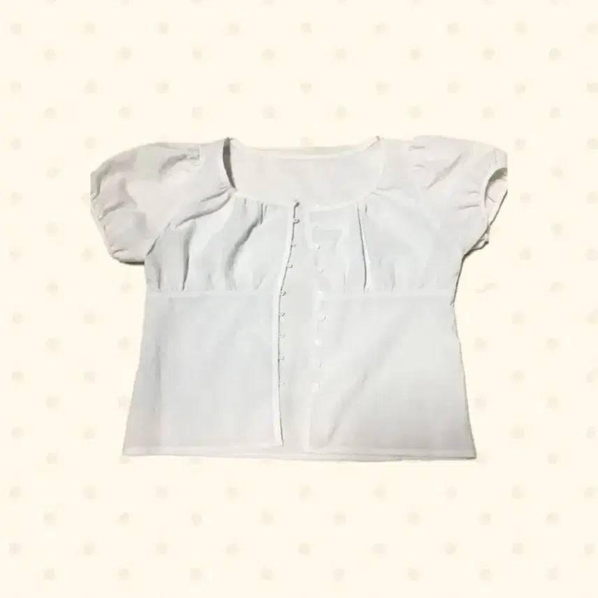 [BUNJANG] Shirring Puff Short Sleeve Crop Blouse (Ivory) / 여름 셔링 퍼프 크롭 반팔 블라우스(아이보리)