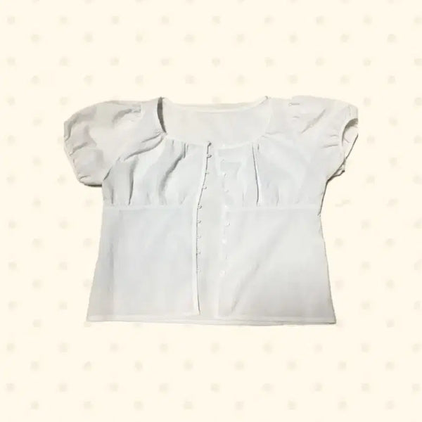 [BUNJANG] Shirring Puff Short Sleeve Crop Blouse (Ivory) / 여름 셔링 퍼프 크롭 반팔 블라우스(아이보리)