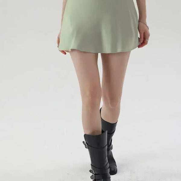 [BUNJANG] Green Satin Skirt with Inner Shorts / 그린 새틴 스커트 (S/반바지 안감)